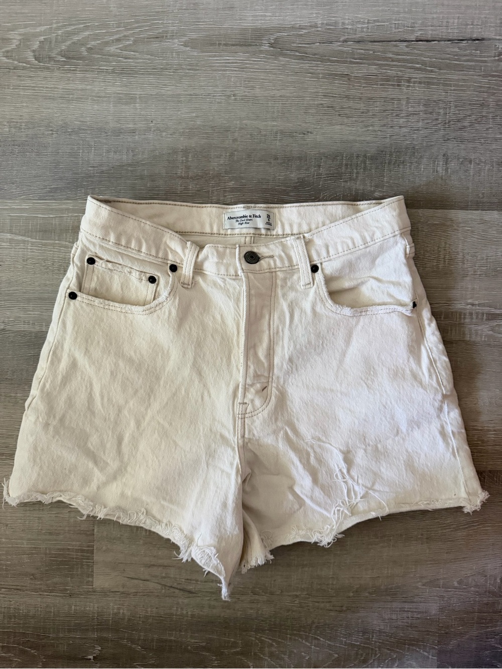 Abercrombie & Fitch Off-White Frayed Hem Denim Shorts